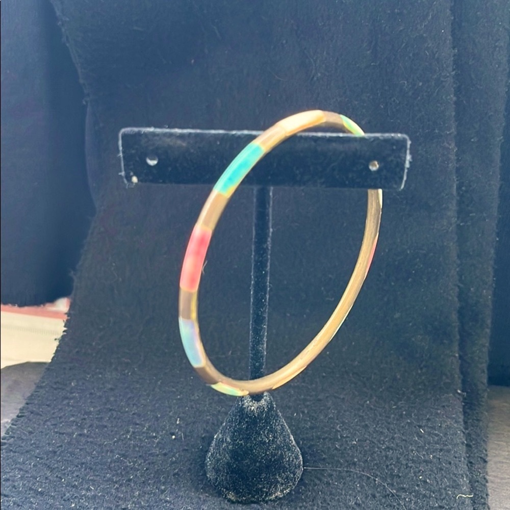 multi-color shell inlay brass bangle bracelet